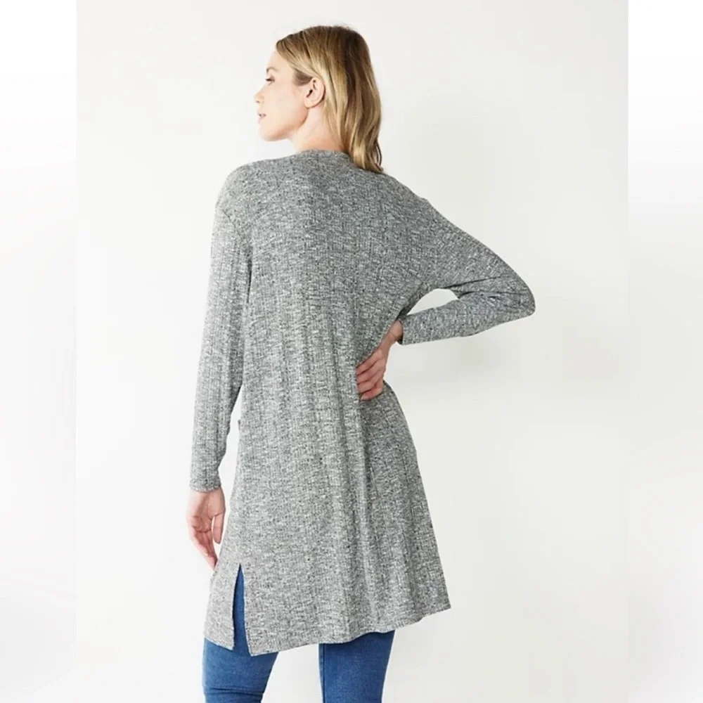 Nine West Open Front Rib Knit Long Cardigan Duster - Picture 2 of 8